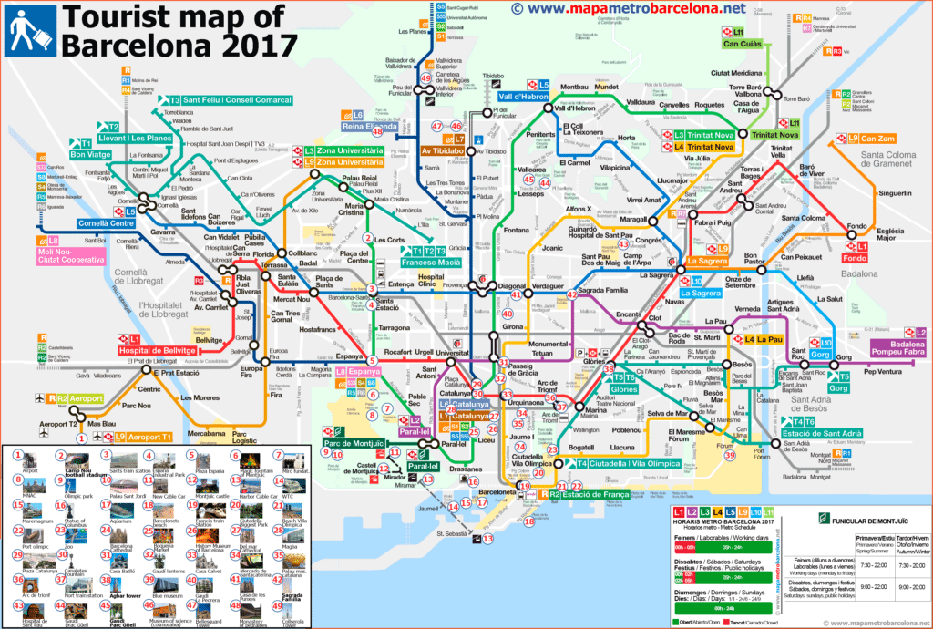 Достопримечательности Барселоны на карте метро
