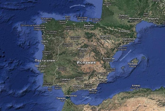 Барселона на карте Испании